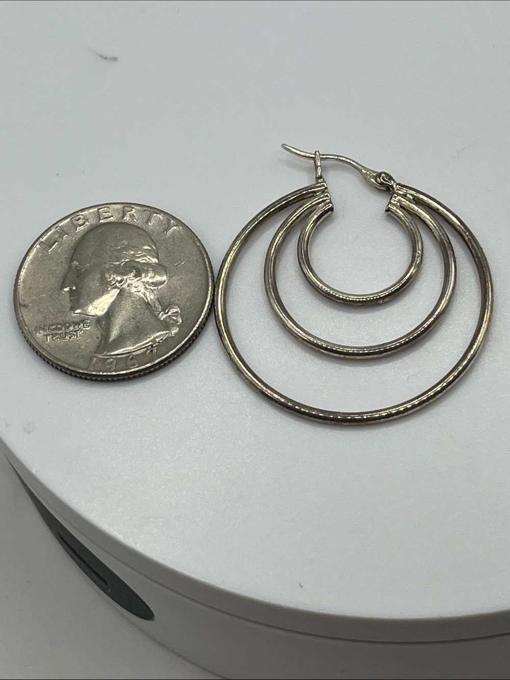 Vtg 925 Sterling Silver Three Layer Circle Hoop Earrings 4grams - Picture 7 of 8